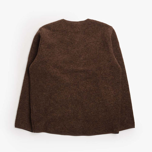 Universal Works Wool Fleece Zip Liner Jacket in Brown, back view