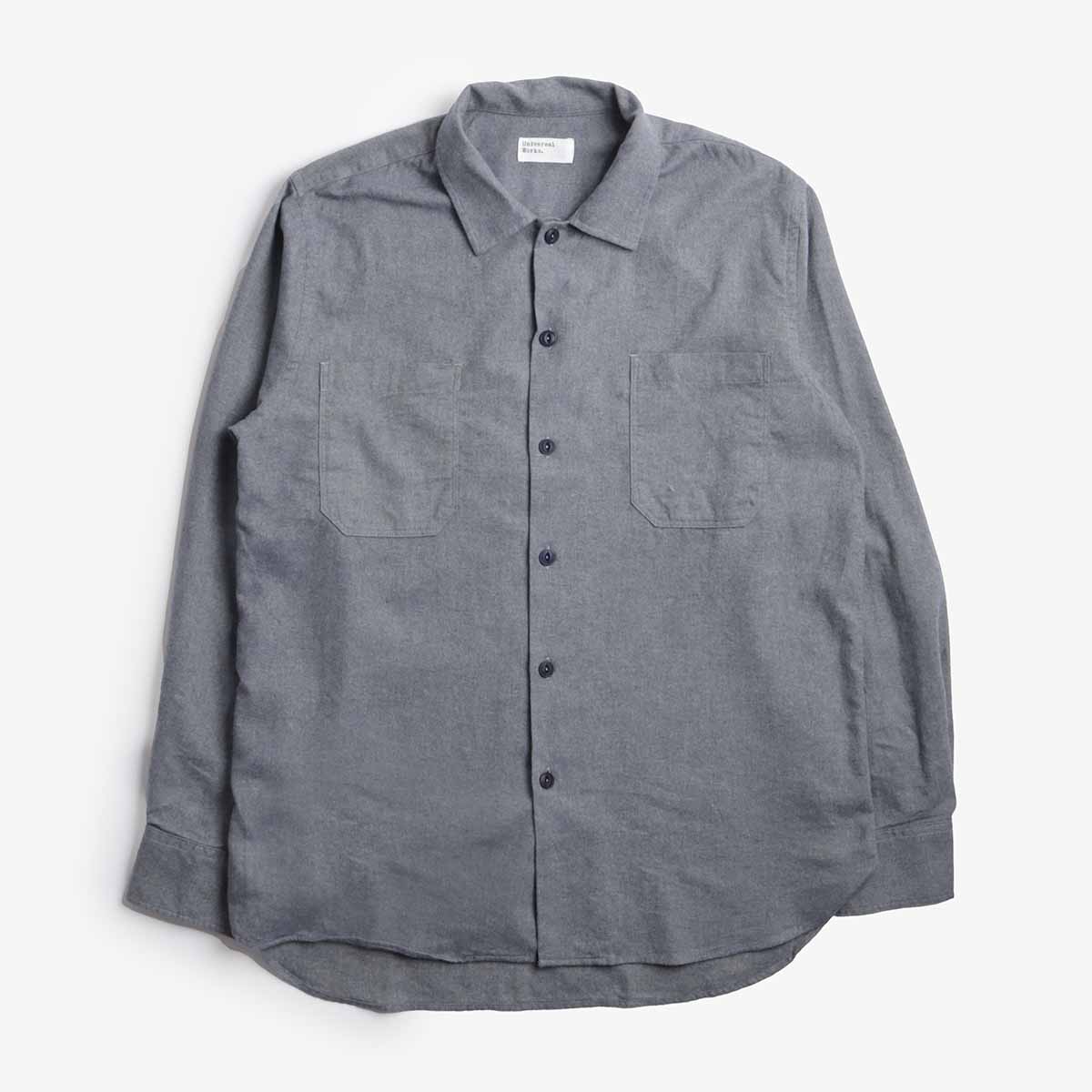 Universal Works Work Shirt, Brushed Flannel Navy, Detail Shot 1