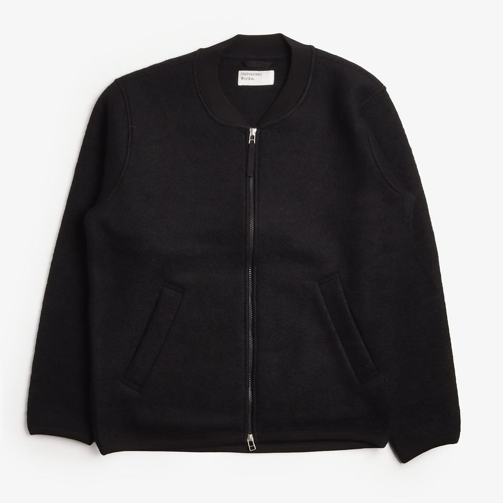 Universal Works Zip Bomber, Wool Fleece Black, Detail Shot 1