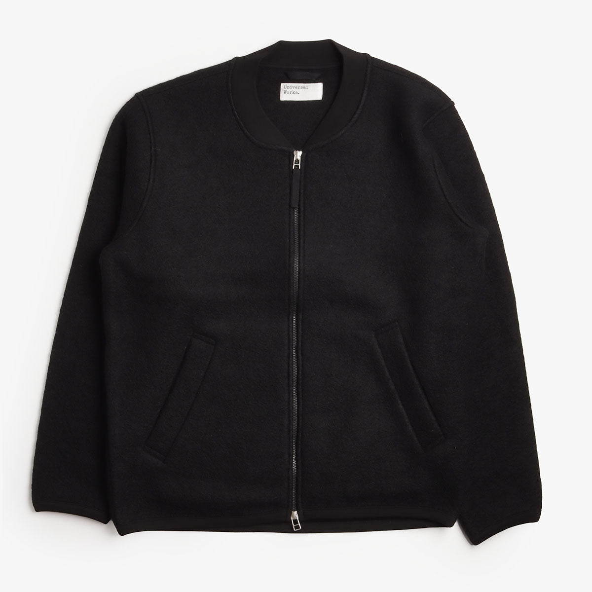 Universal Works Zip Bomber, Wool Fleece Black, Detail Shot 1