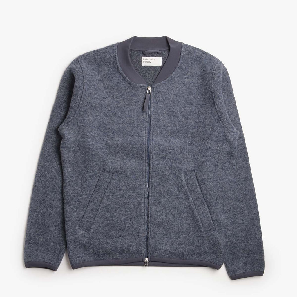 Universal Works Zip Bomber, Wool Fleece Slate Blue, Detail Shot 1