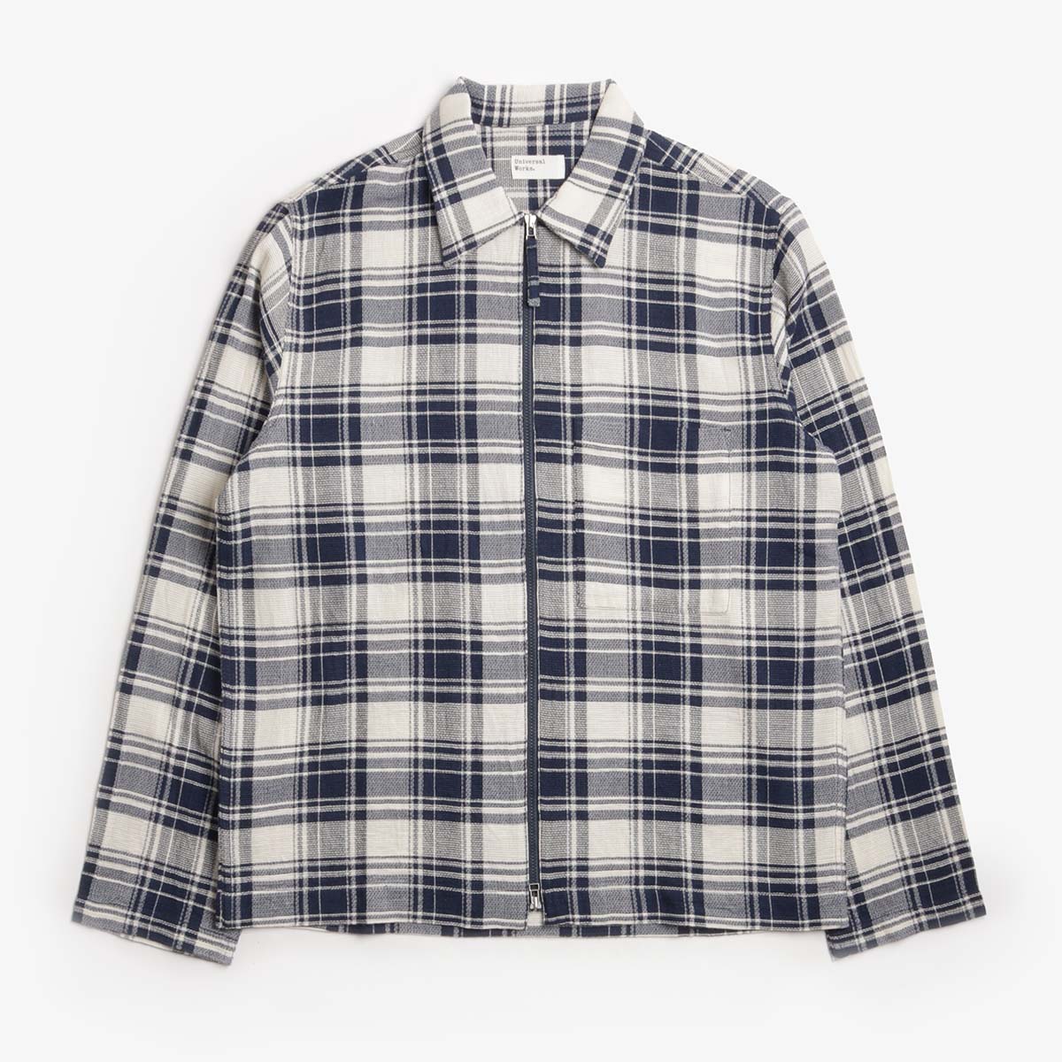 Universal Works Zip Shirt, Navy Texture Plaid, Detail Shot 1