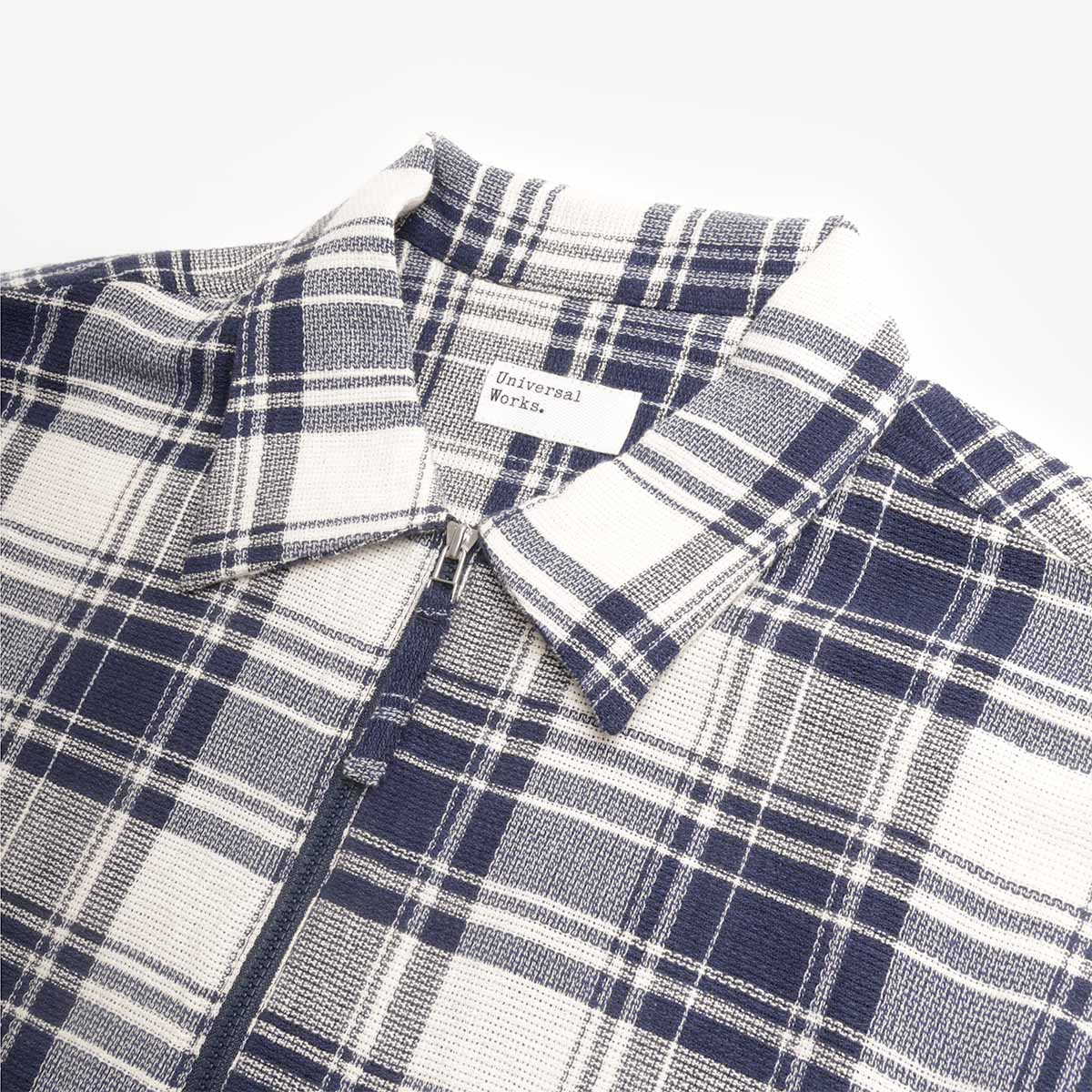 Universal Works Zip Shirt, Navy Texture Plaid, Detail Shot 3