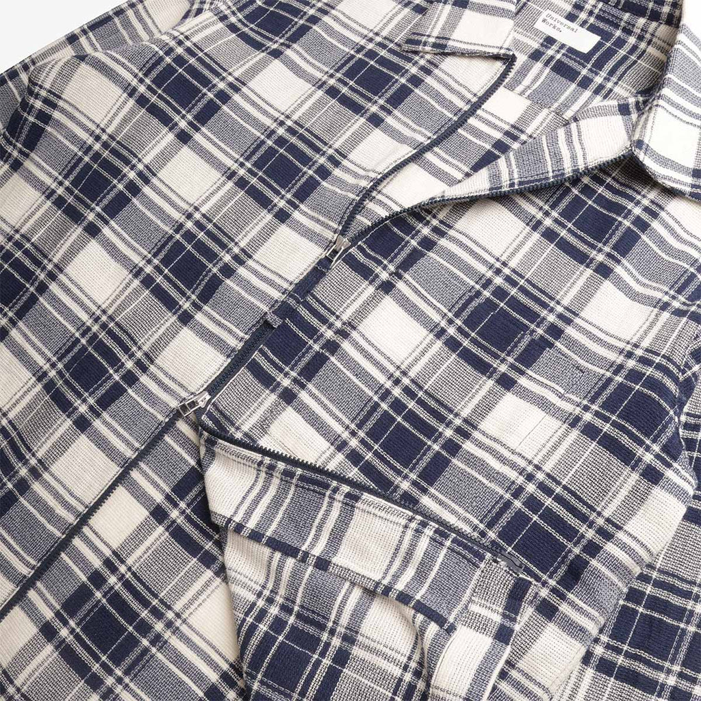 Universal Works Zip Shirt, Navy Texture Plaid, Detail Shot 4