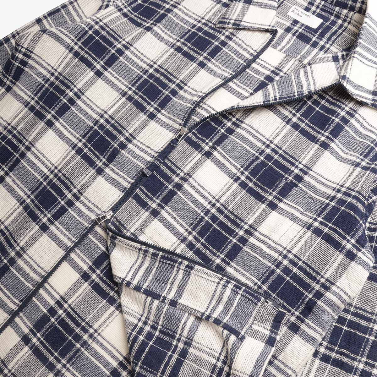 main Universal Works Zip Shirt, Navy Texture Plaid, Detail Shot 4