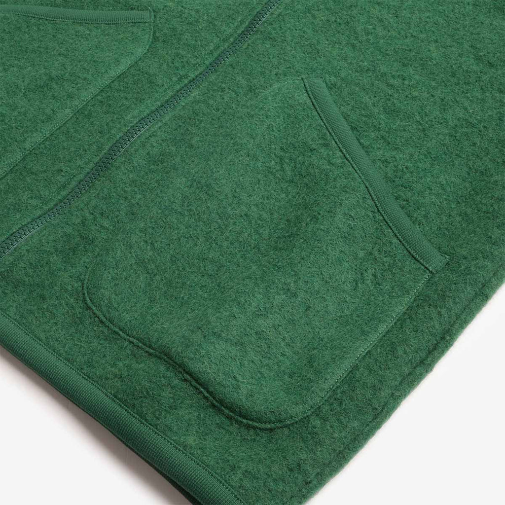 Universal Works Zip Waistcoat, Wool Fleece Green, Detail Shot 3
