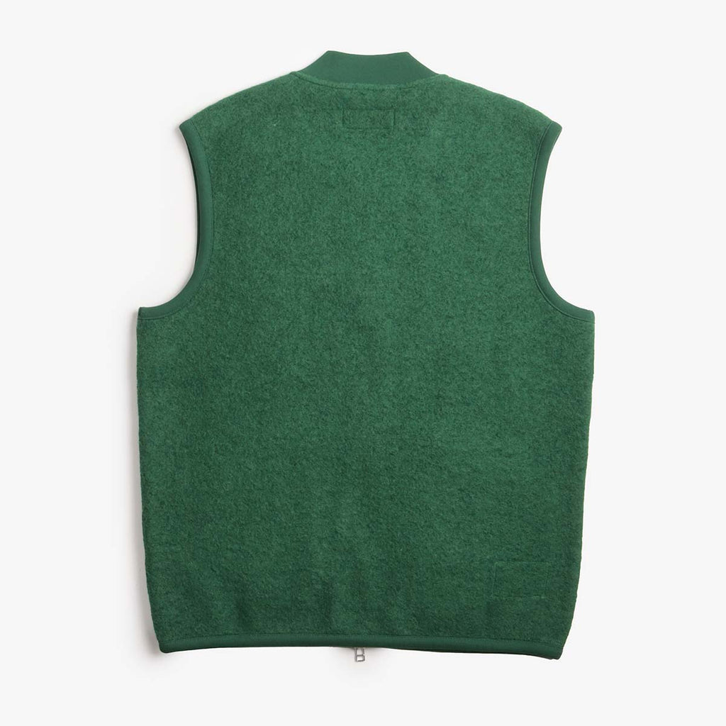 Universal Works Zip Waistcoat, Wool Fleece Green, Detail Shot 4