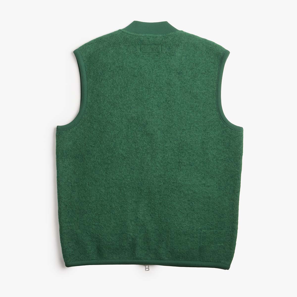 Universal Works Zip Waistcoat, Wool Fleece Green, Detail Shot 4
