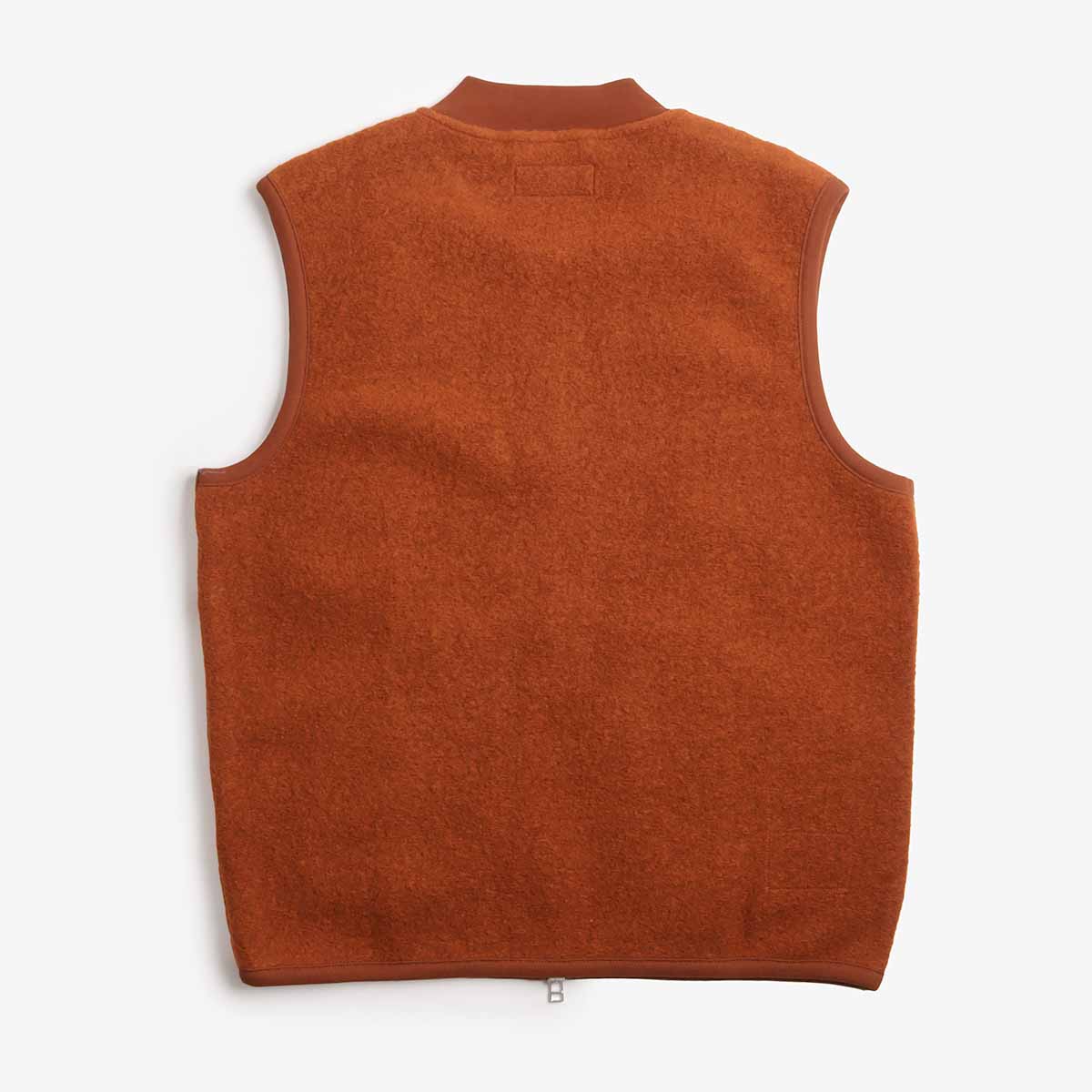 Universal Works Zip Waistcoat, Wool Fleece Rust, Detail Shot 4
