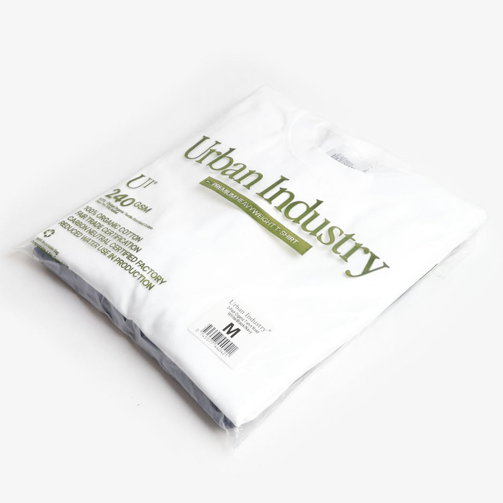 Urban Industry Premium Heavyweight T-Shirt 3-Pack, White Black Navy, Detail Shot 2