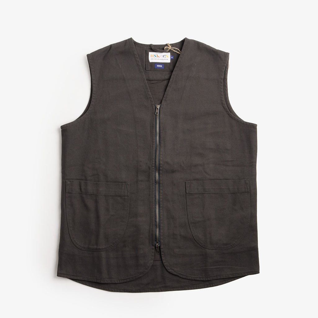 Uskees Drill Zip Up Vest, Charcoal, Detail Shot 1