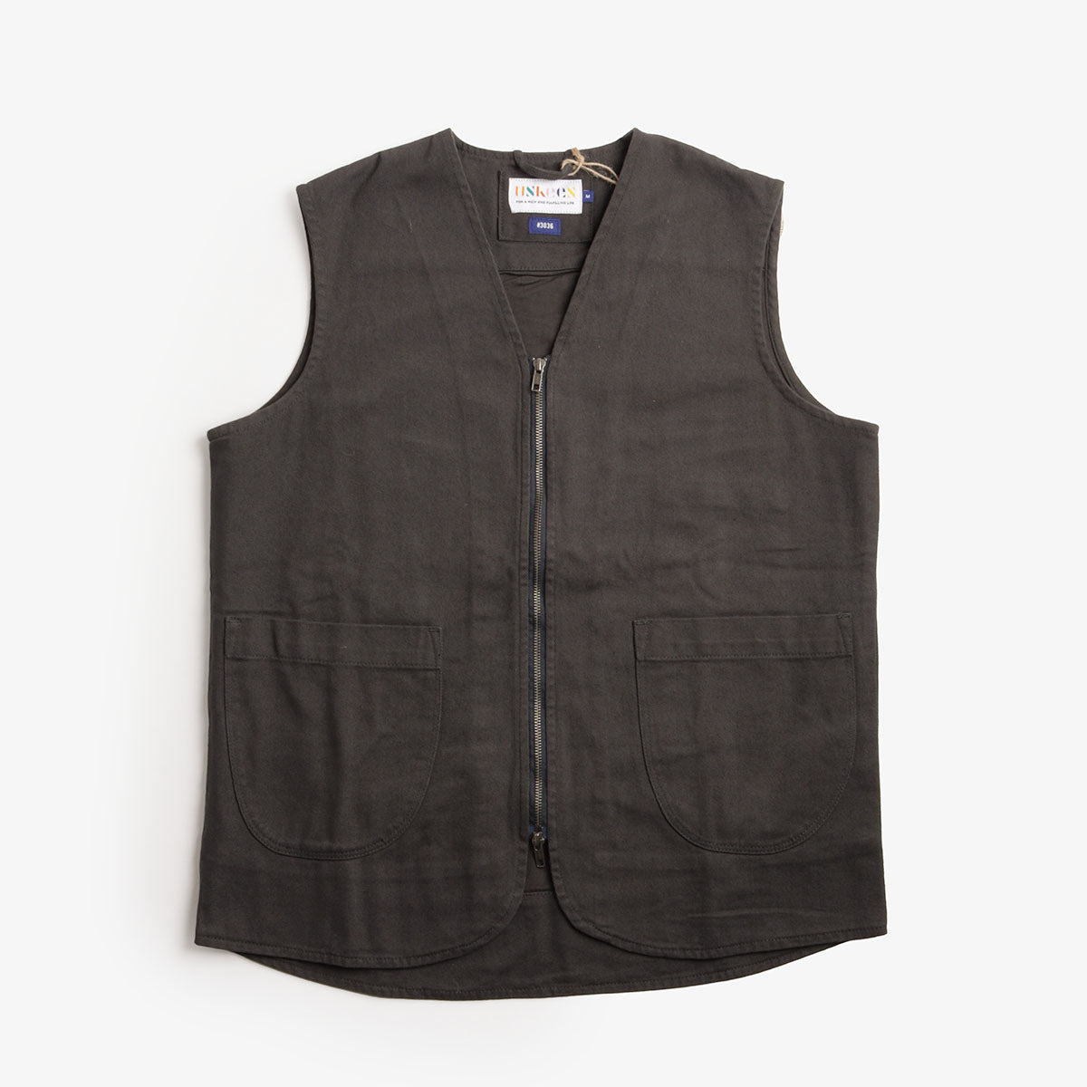 Uskees Drill Zip Up Vest, Charcoal, Detail Shot 1