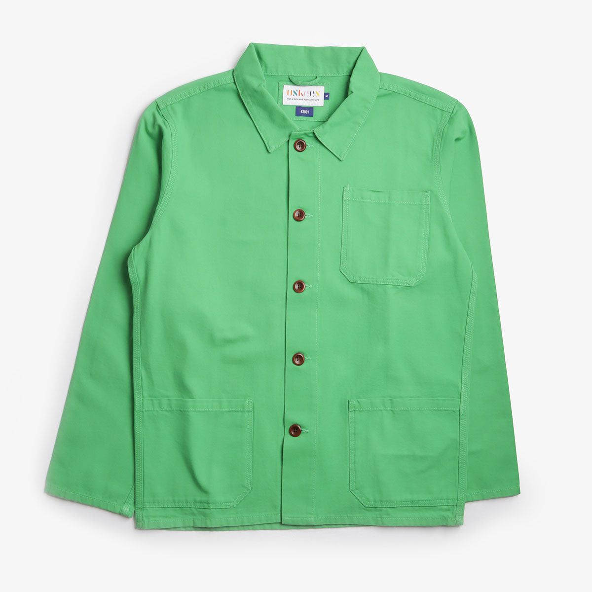 Uskees Buttoned 3001 Overshirt, Tropical Green, Detail Shot 1