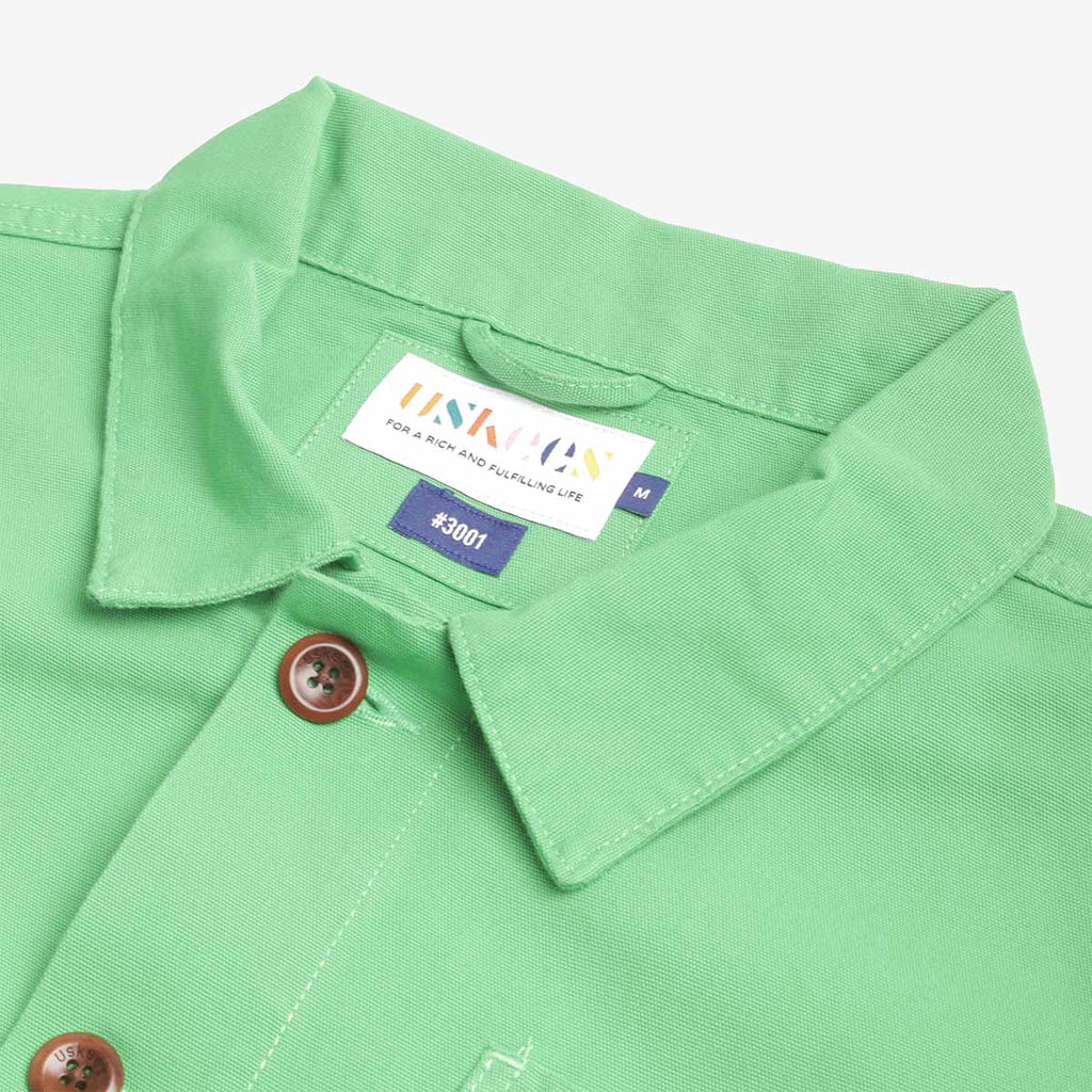 Uskees Buttoned 3001 Overshirt, Tropical Green, Detail Shot 3