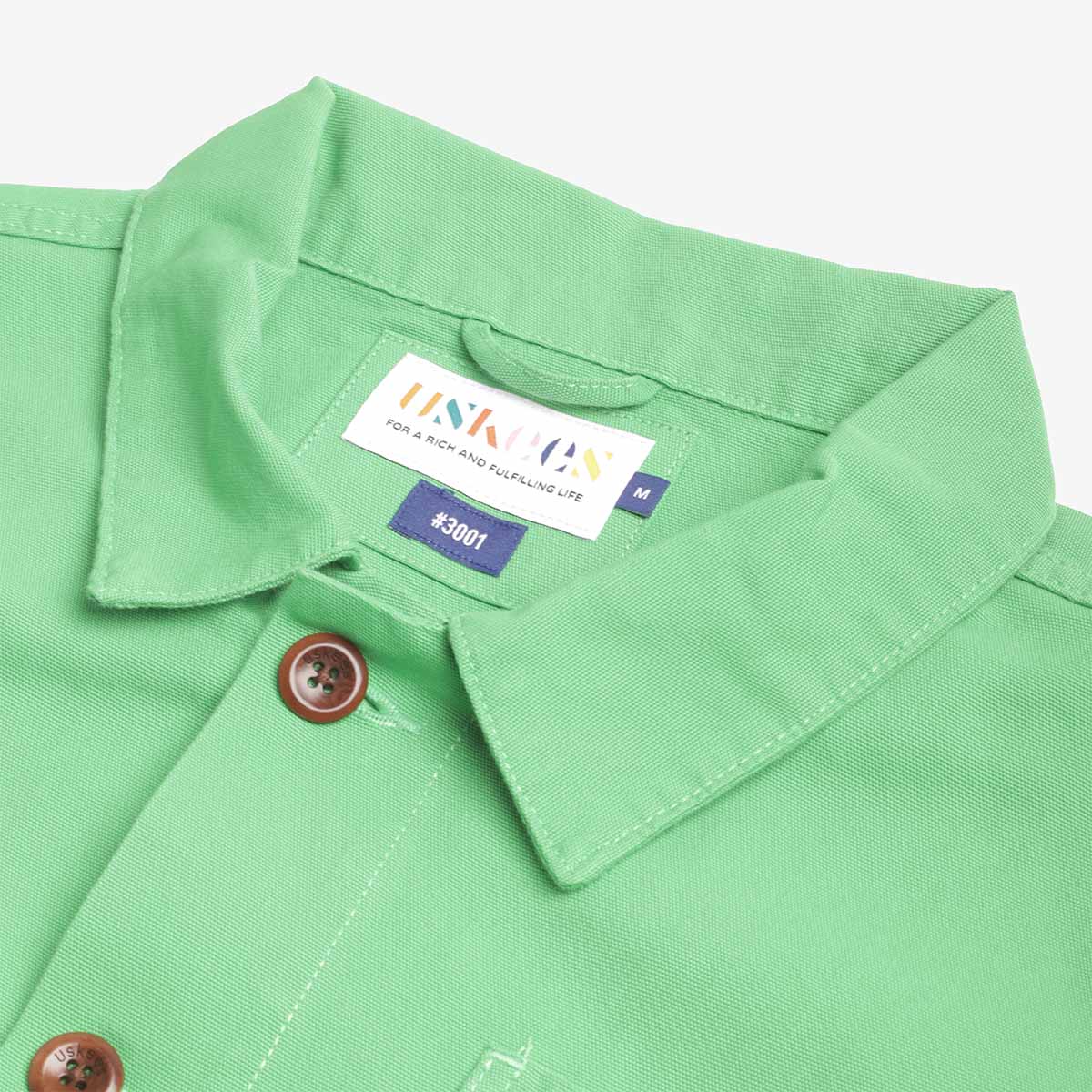 Uskees Buttoned 3001 Overshirt, Tropical Green, Detail Shot 3