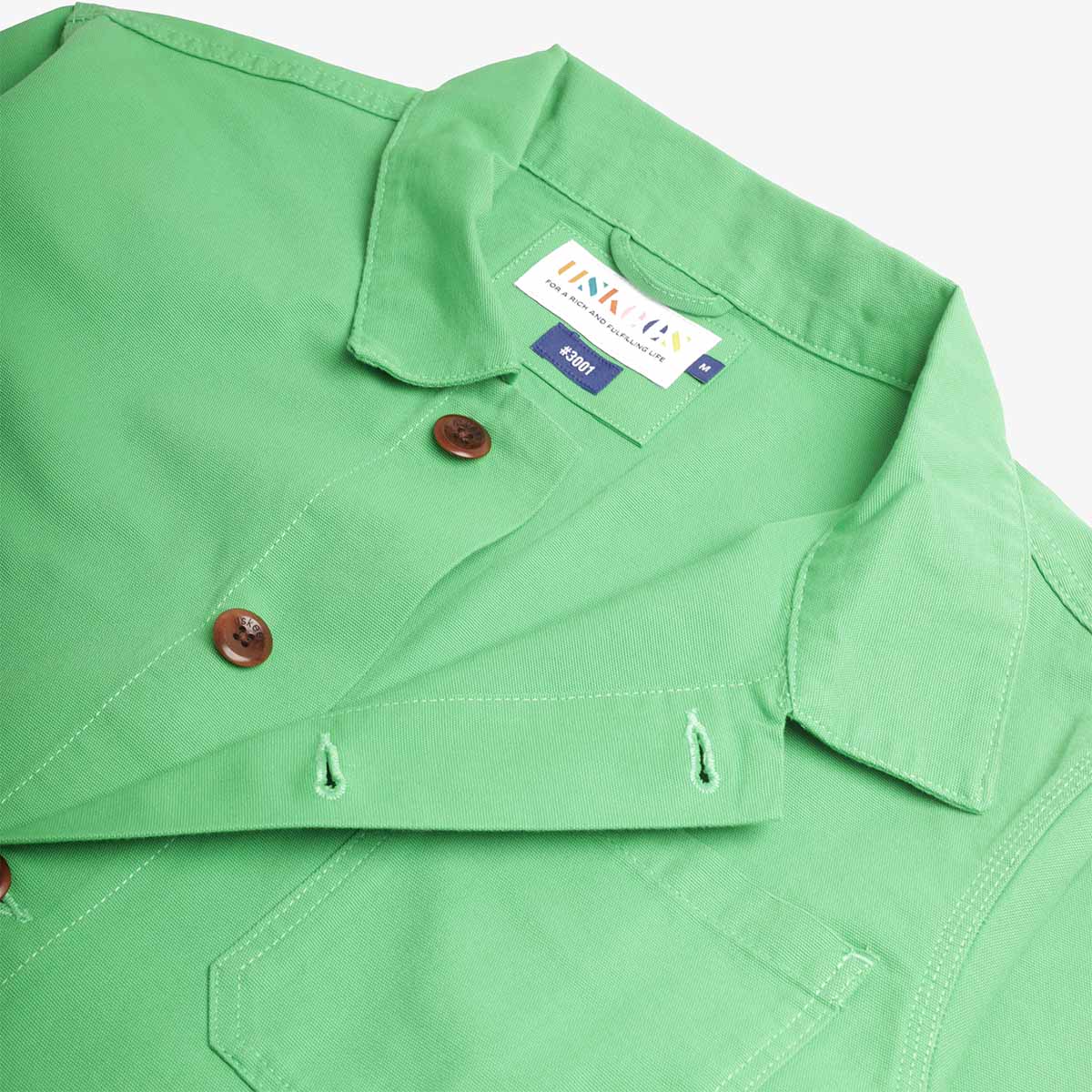 Uskees Buttoned 3001 Overshirt, Tropical Green, Detail Shot 4