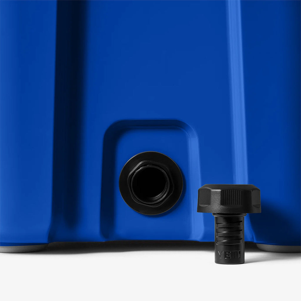 Drain plug detail on the royal blue YETI cool box
