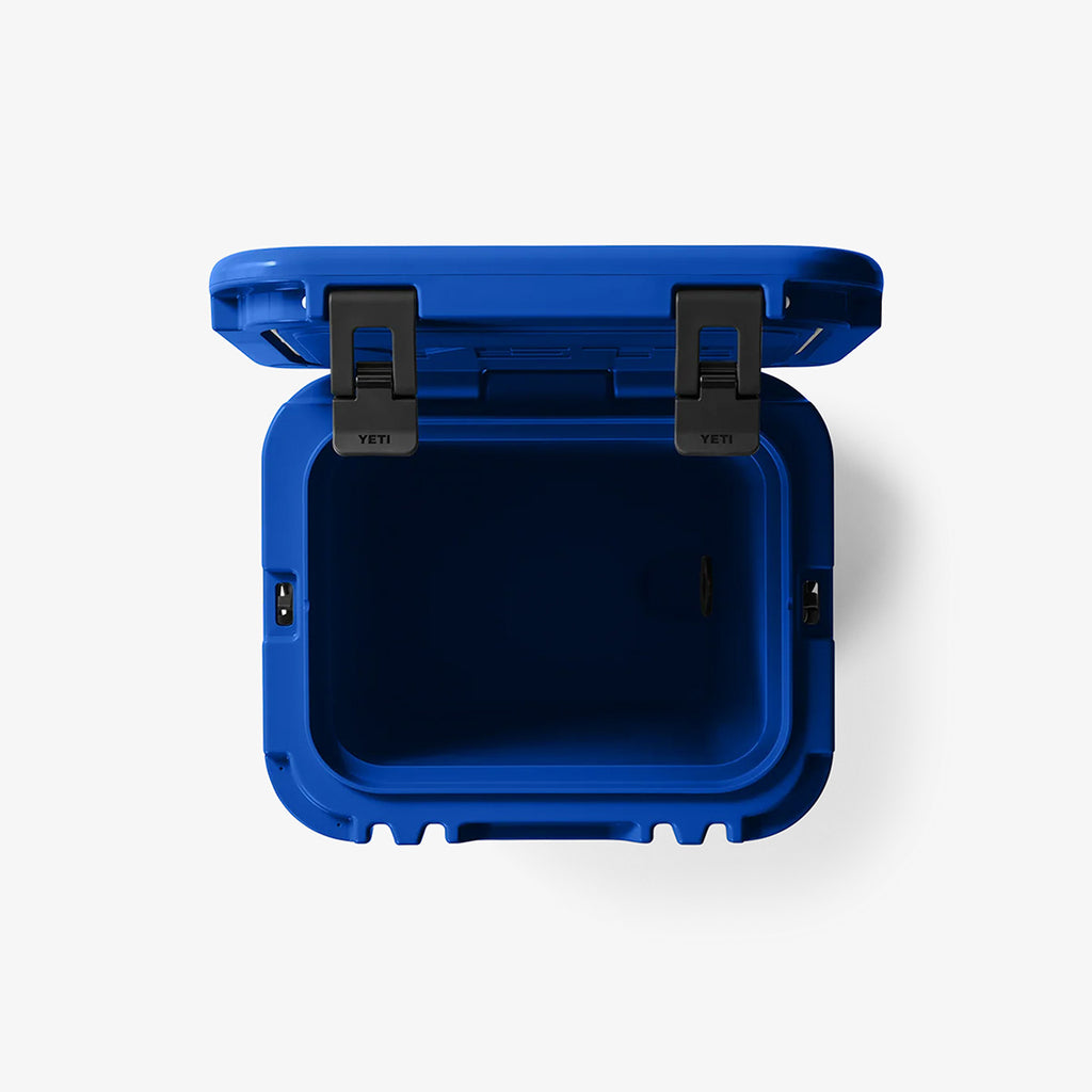 Open top view of the royal blue YETI Roadie 15 interior