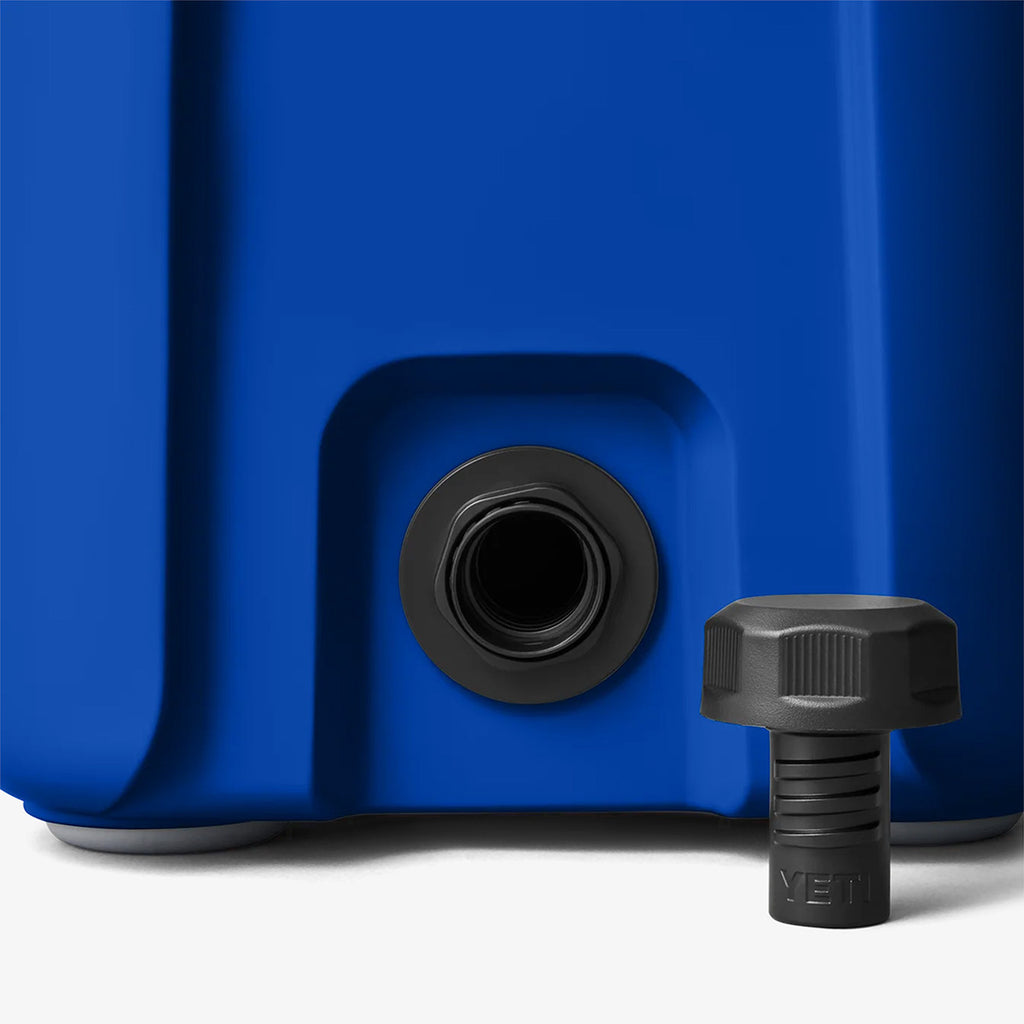 Drain plug detail on the royal blue YETI cool box
