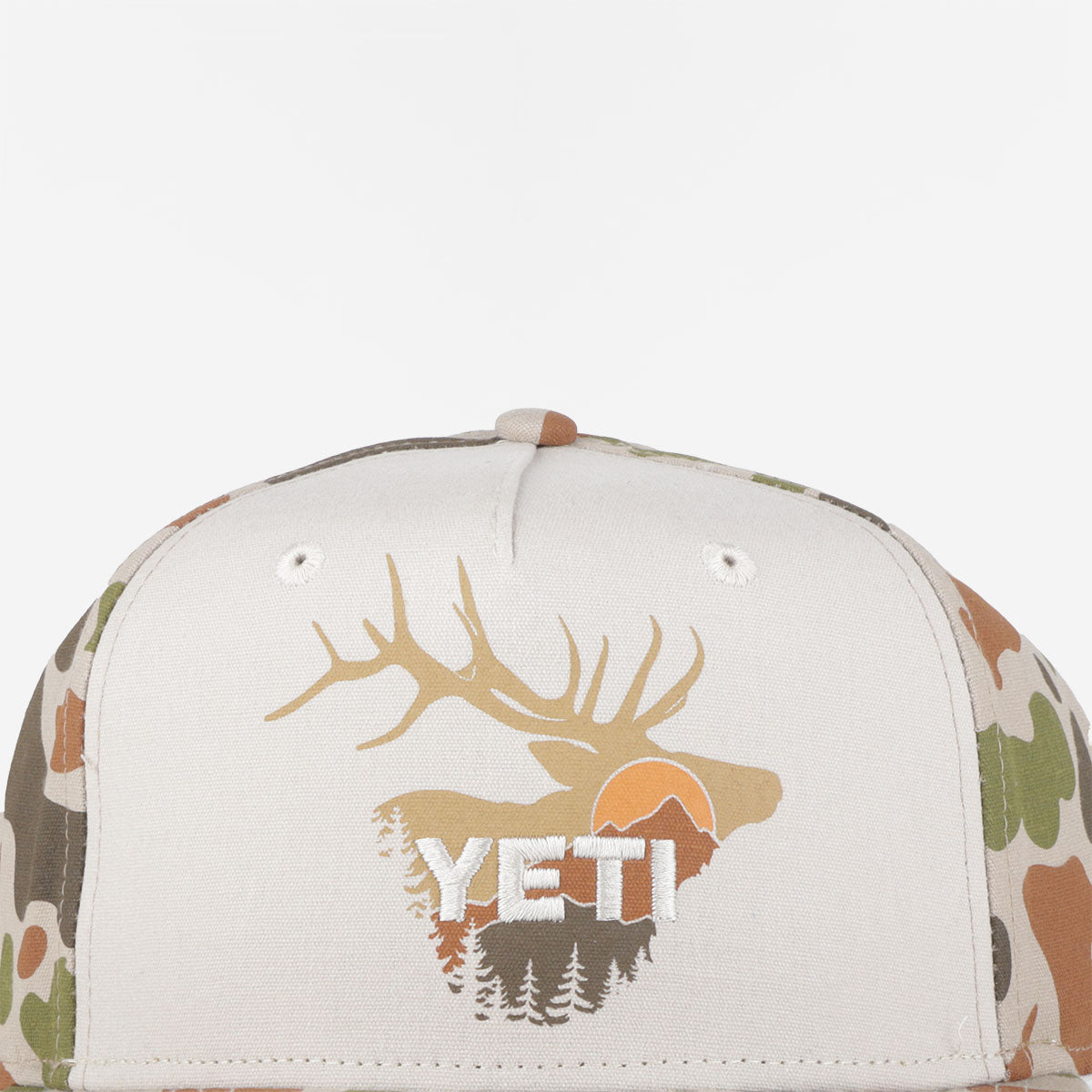 YETI Sunrise Elk Flat Brim Hat, Tan Brown Camo, Detail Shot 2