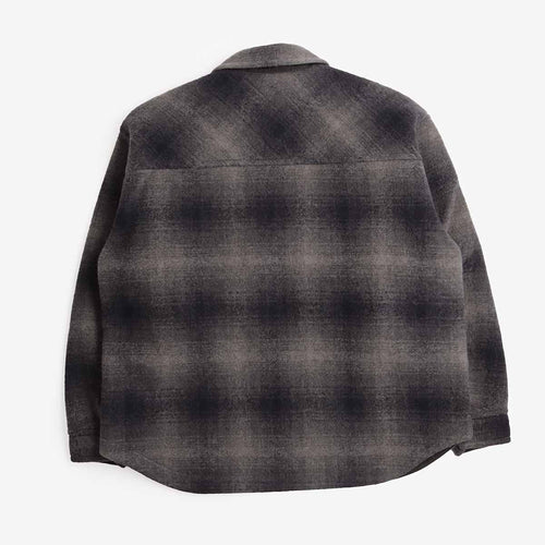 And Wander Wool Shaggy Check Zip Jacket in Charcoal, back view