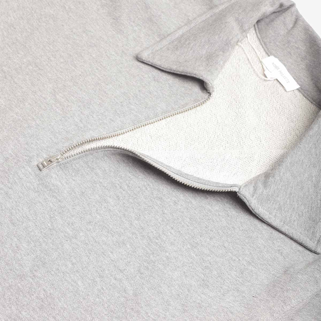 Norse Projects Norse Standard Half Zip Sweatshirt, Grey Melange, Detail Shot 3