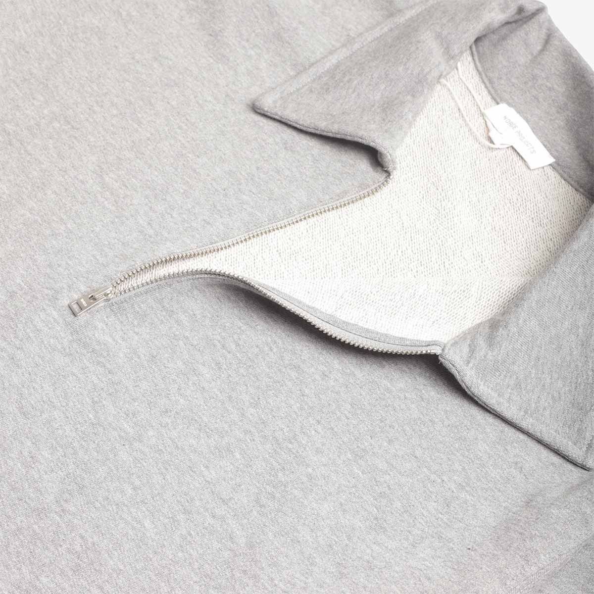 Norse Projects Norse Standard Half Zip Sweatshirt, Grey Melange, Detail Shot 3