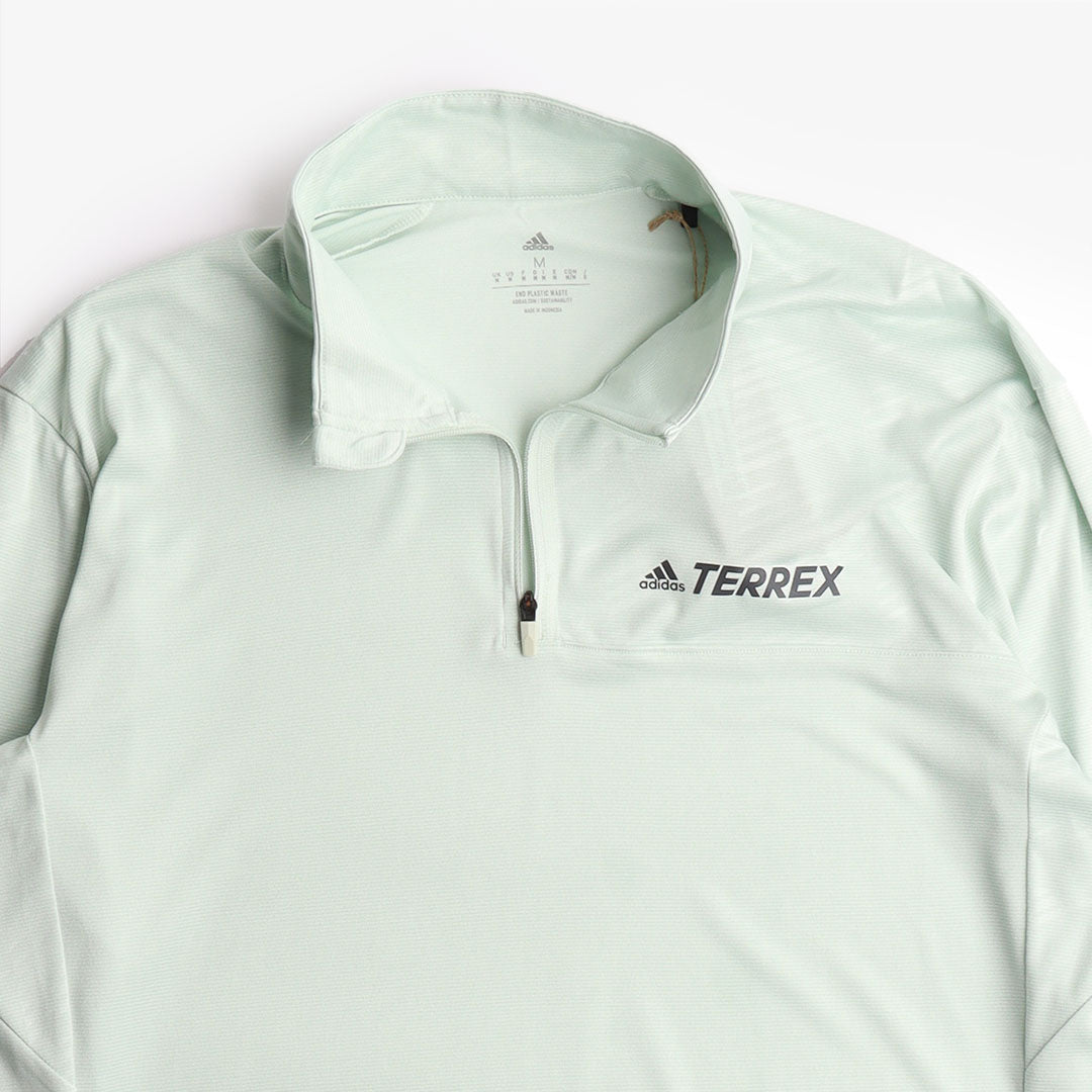 Adidas Originals Terrex Multi Half Zip Long Sleeve T-shirt, Linen Green, Detail Shot 3