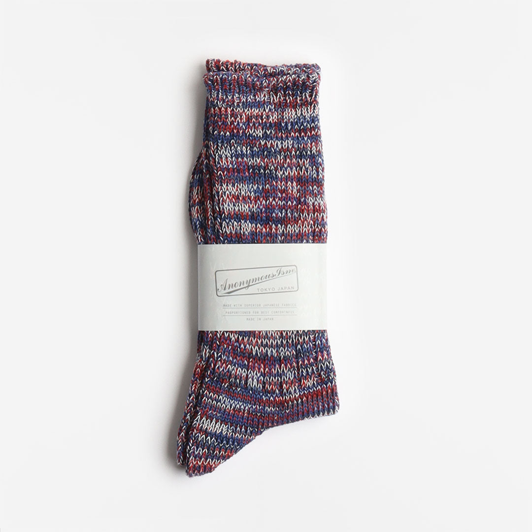 Anonymous Ism 5 Color Mix Crew Socks, Navy Multi, Detail Shot 2