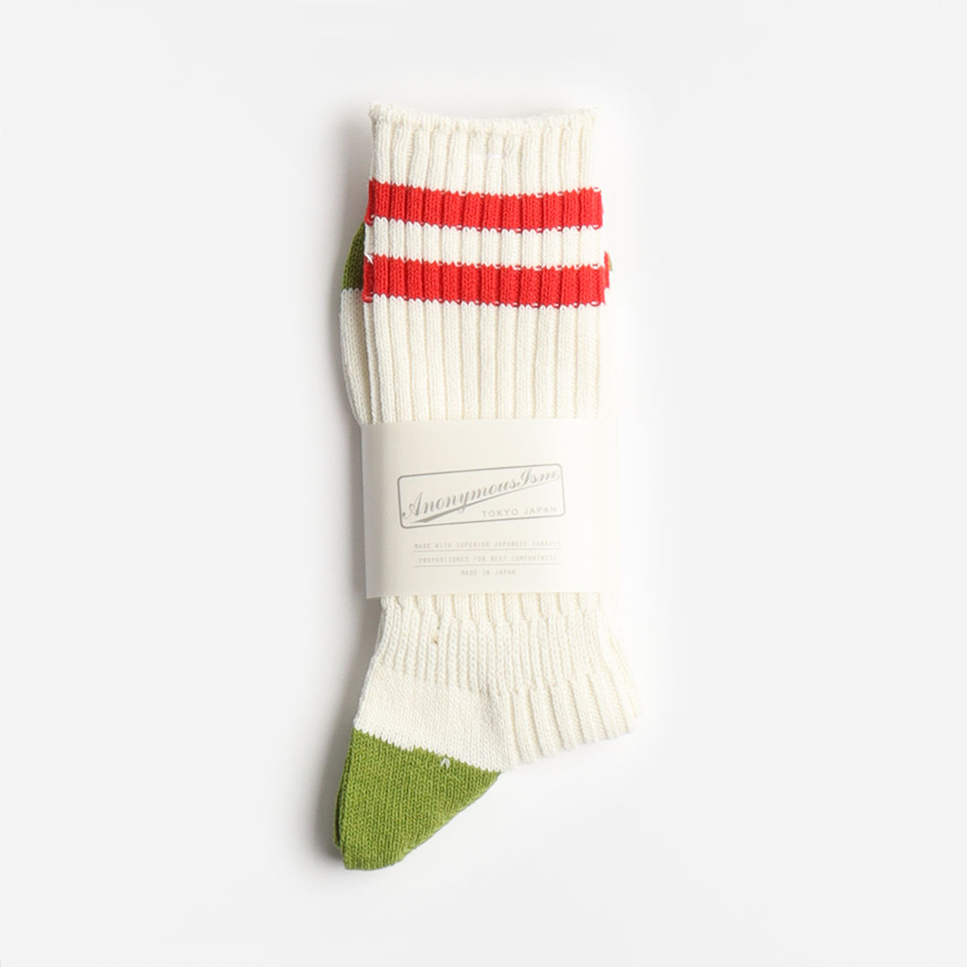 Anonymous Ism Recover 2 Line Crew Socks, Off White, Detail Shot 2