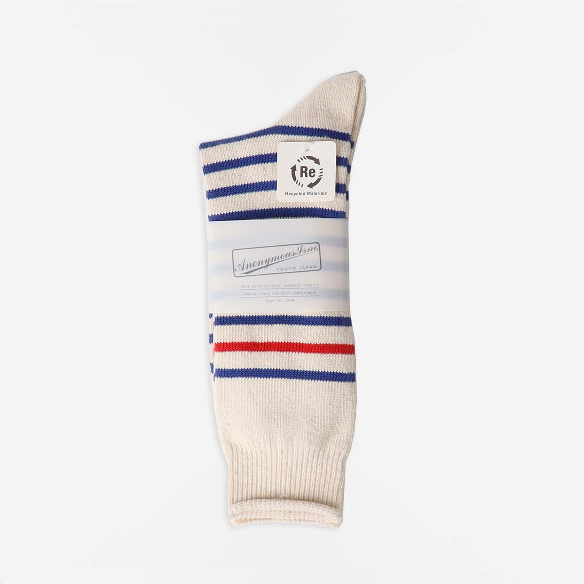 Anonymous Ism Re Cotton Stripe Crew Socks, Blue, Detail Shot 2