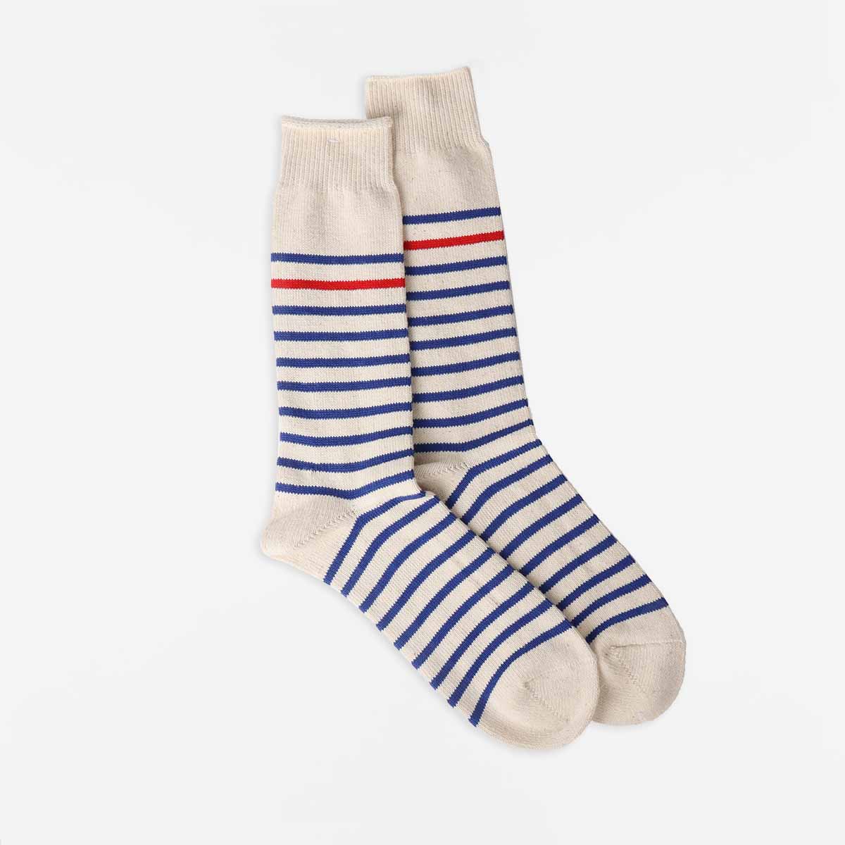Anonymous Ism Re Cotton Stripe Crew Socks, Blue, Detail Shot 1
