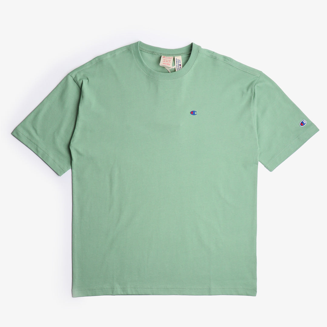 Champion Reverse Weave Small C Crewneck T-Shirt, Green, Detail Shot 1