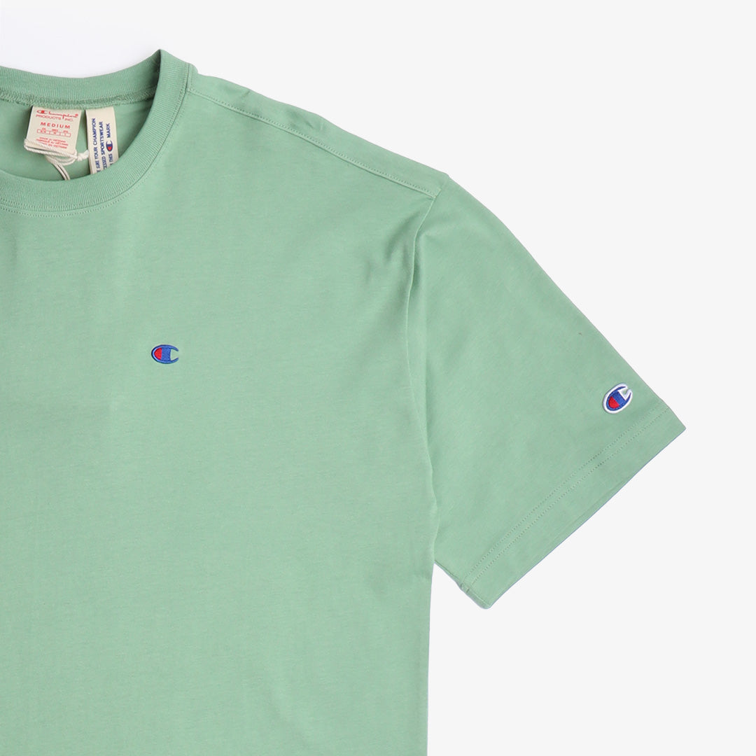 Champion Reverse Weave Small C Crewneck T-Shirt, Green, Detail Shot 2