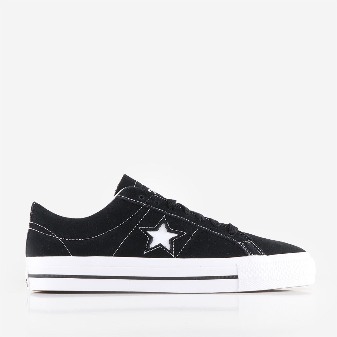 Converse One Star Pro Suede Shoes, Black Black White, Detail Shot 1