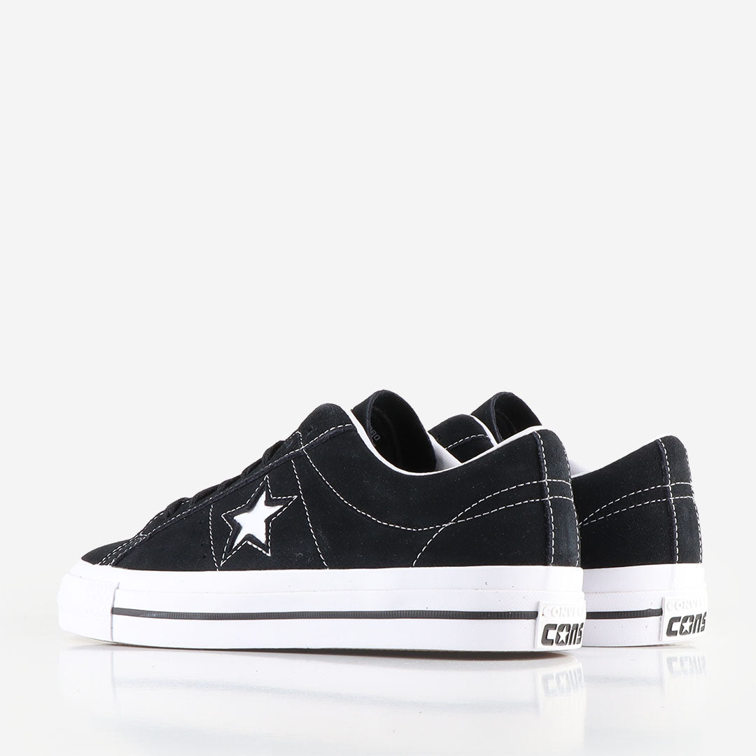Converse One Star Pro Suede Shoes, Black Black White, Detail Shot 3
