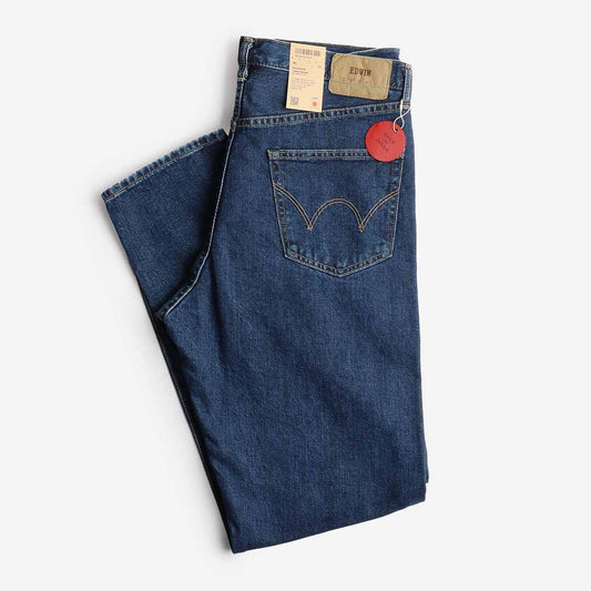 Edwin Loose Tapered Yoshiko 12.6oz Left Hand Denim Jeans, Cotton Blue, Detail Shot 1