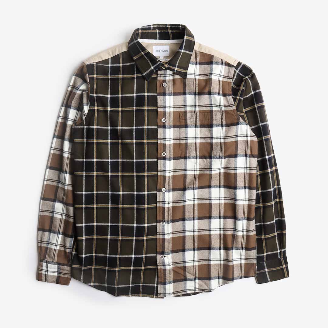 Norse Projects Algot Mixed Flannel Check Shirt, Beech Green, Detail Shot 1