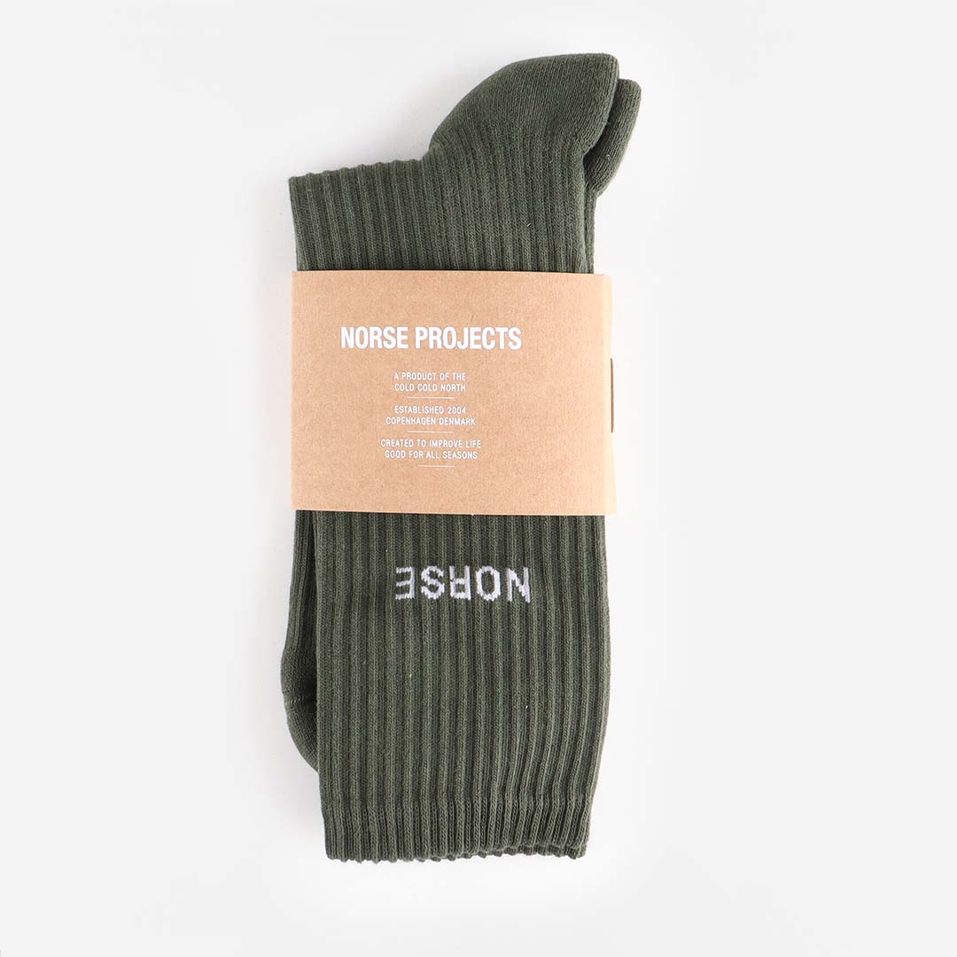 Norse Projects Bjarki Logo Sport Socks, Forest Green, Detail Shot 2