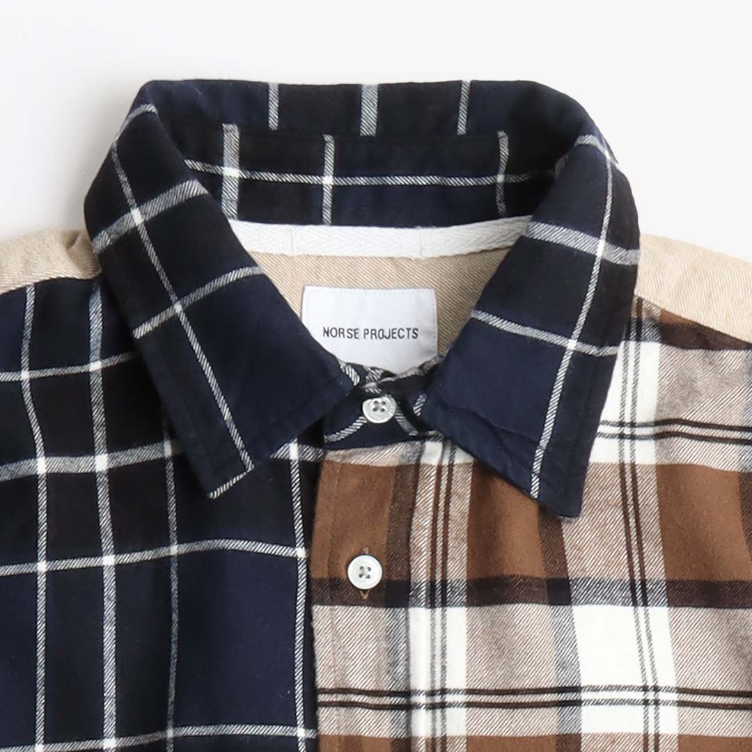 Norse Projects Algot Mixed Flannel Check Shirt, Dark Navy, Detail Shot 3