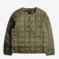 Taion Crew Neck Button Down Jacket, Dark Olive, Detail Shot 1