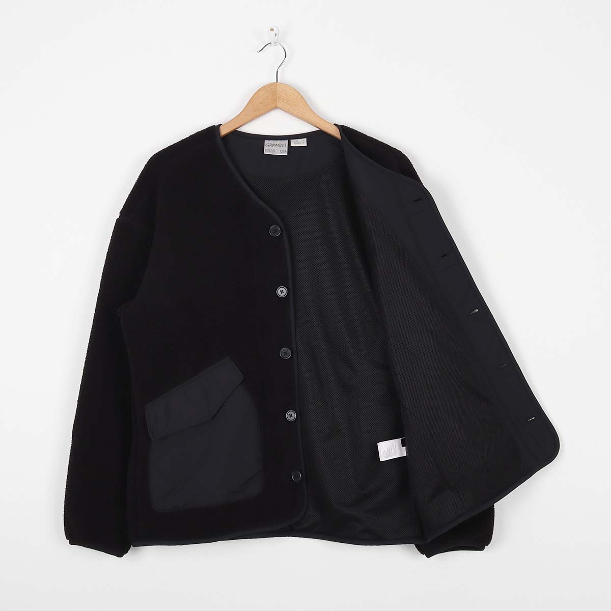 Gramicci Boa Fleece Cardigan, Black, Detail Shot 3