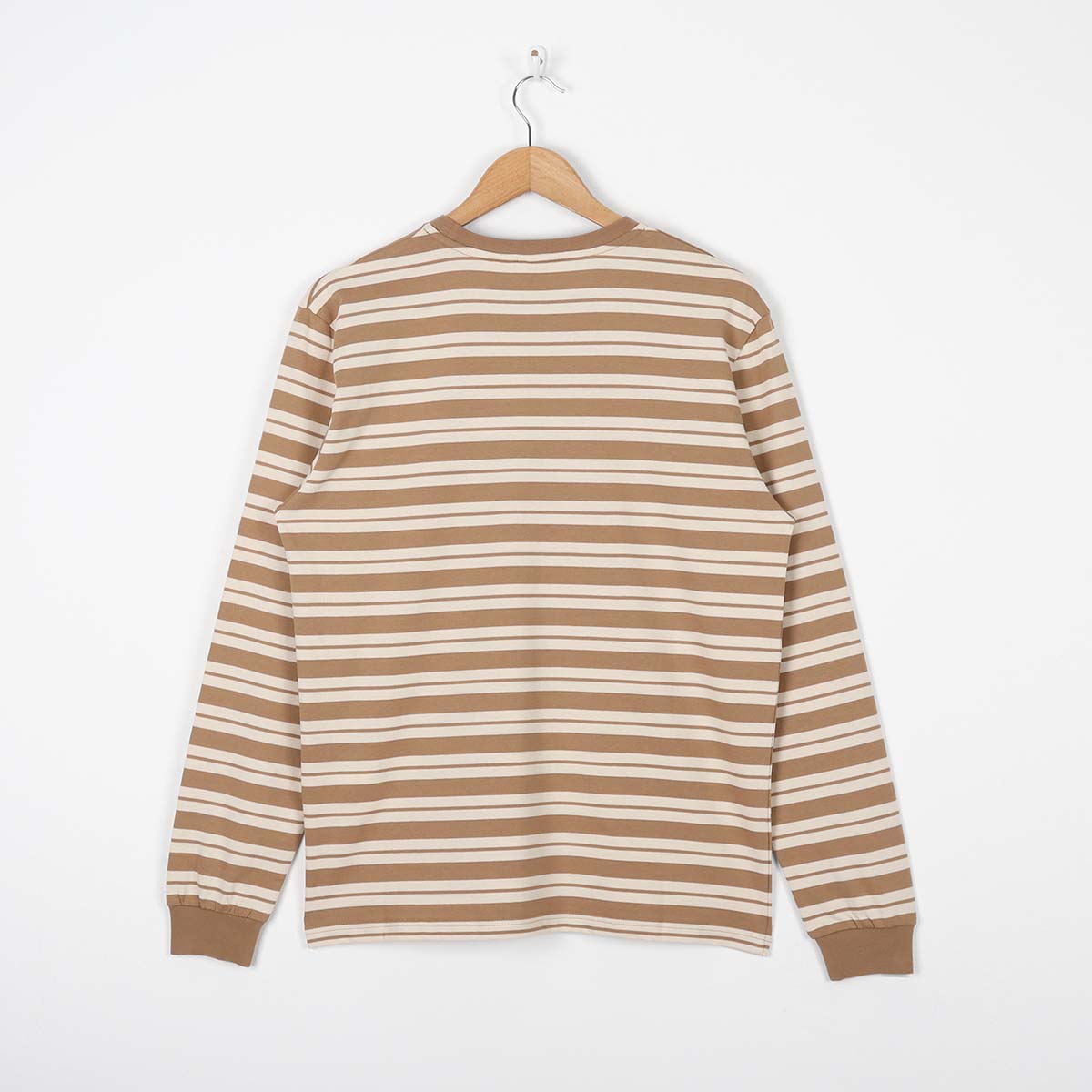 Gramicci Striped One Point Long Sleeve T-shirt, Brown Ivory, Detail Shot 3