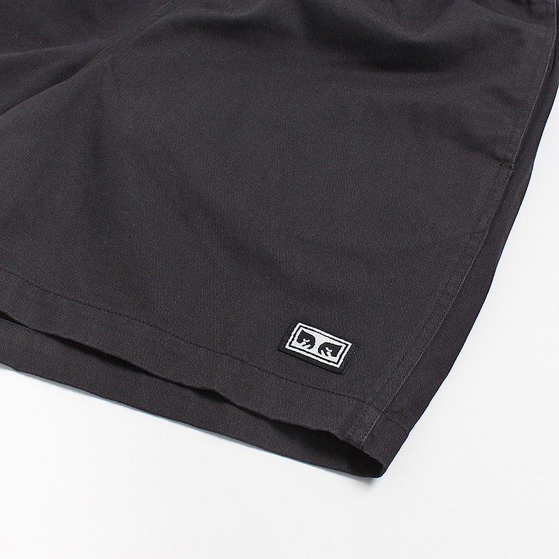 OBEY Easy Relaxed Twill Shorts, Black, Detail Shot 3