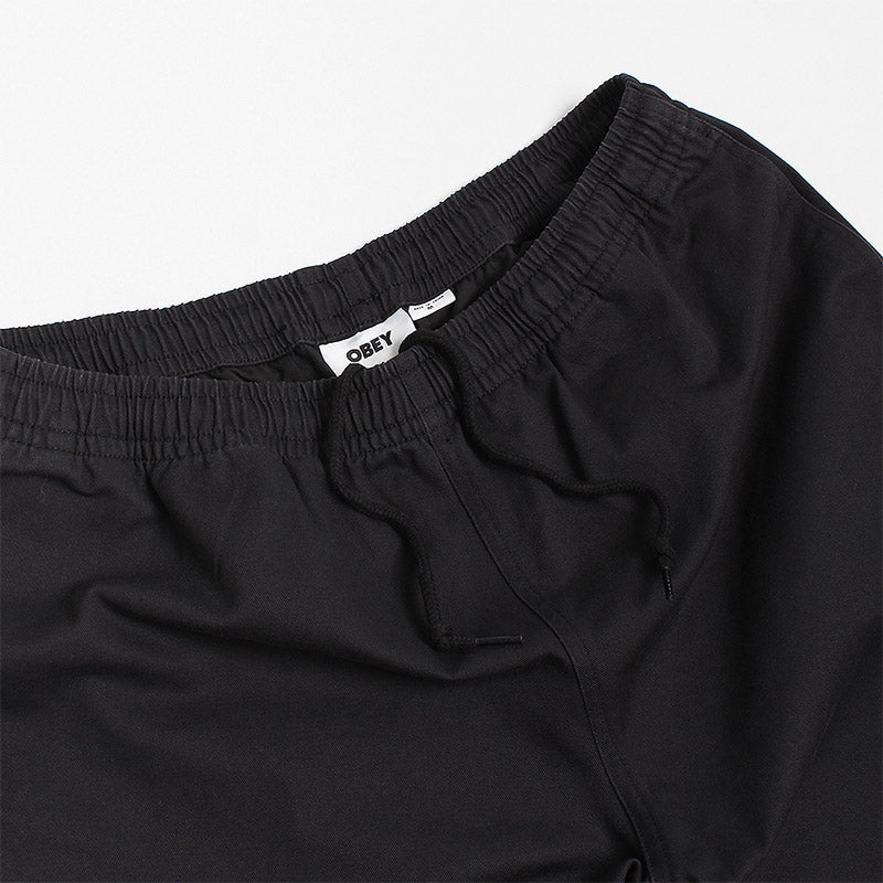 OBEY Easy Relaxed Twill Shorts, Black, Detail Shot 4