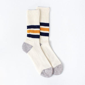 Rototo Coarse Ribbed Old School Crew Socks - Cream