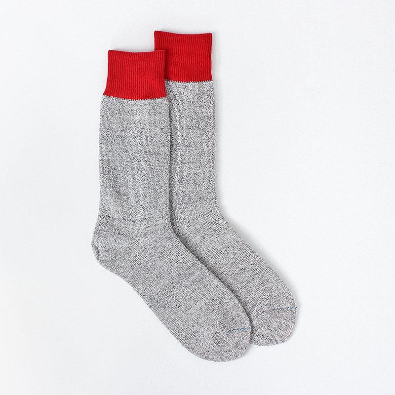 Rototo Double Face Crew Socks, Red Light Grey, Detail Shot 1