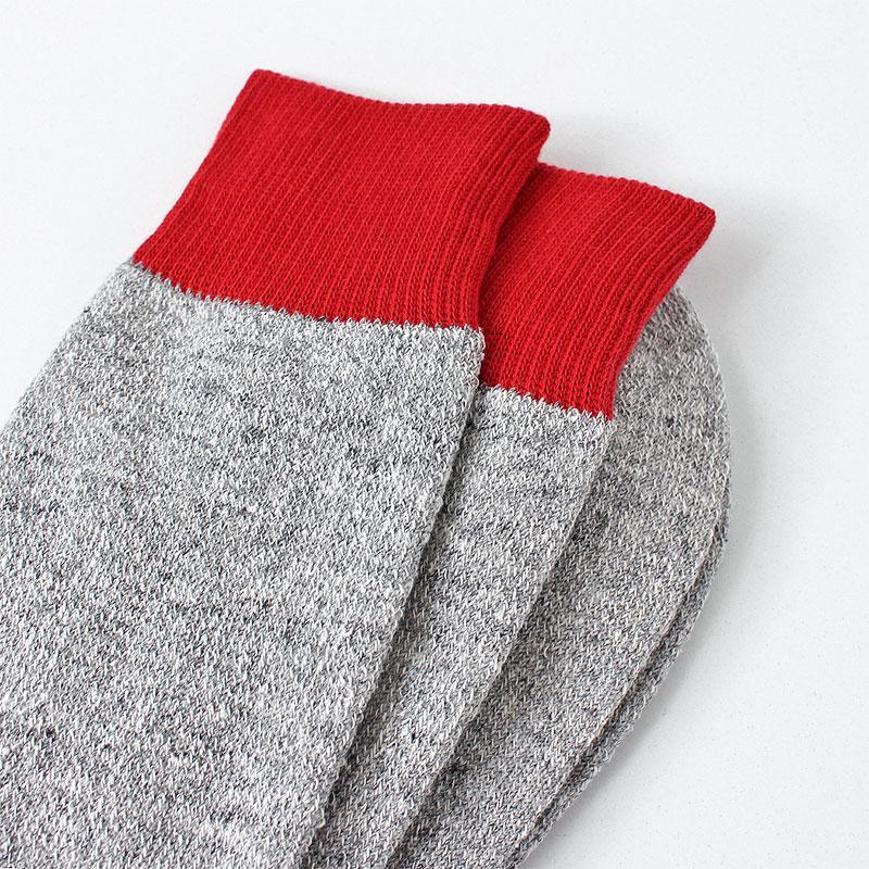 Rototo Double Face Crew Socks, Red Light Grey, Detail Shot 3