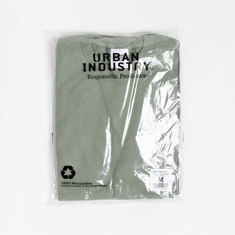 Urban Industry Organic T-Shirt 3-Pack, Olive Green, Detail Shot 2
